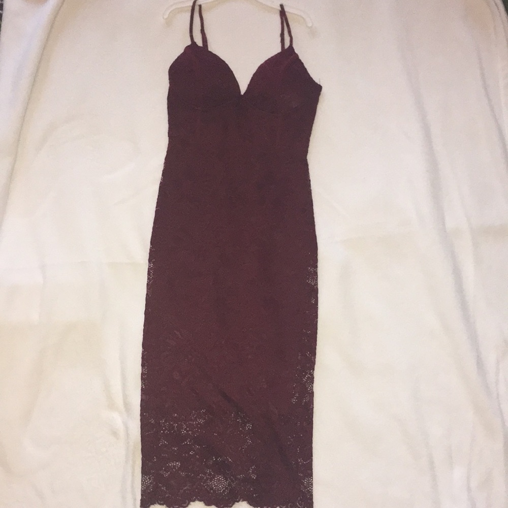 Red Lace Midi Dress